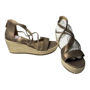 Eileen Fisher Bronze Metallic Espadrille Wedge Sandals
